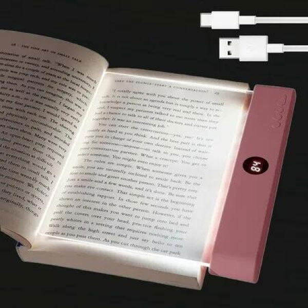Book Light, Rechargeable Reading Lights for Books in Bed, Eye Caring 3 Color Temperatures, Portable Flat Book Light for Book Lovers, Pink