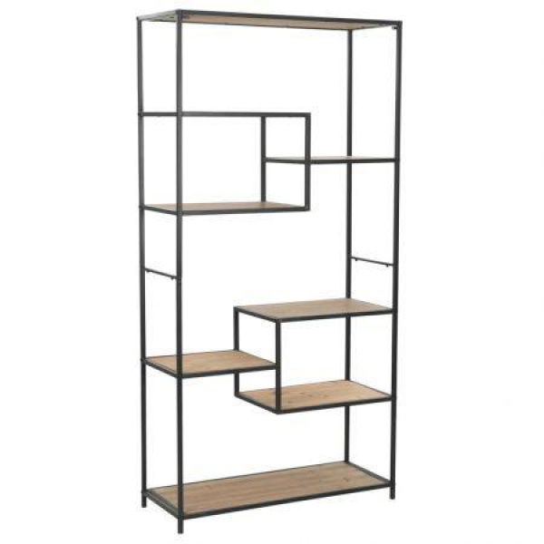 Bookcase: Solid Firwood And Steel 90.5x35x180 Cm.