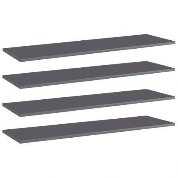 Bookshelf Boards 4 Pcs High Gloss Grey 100x30x1.5 Cm Engineered Wood.