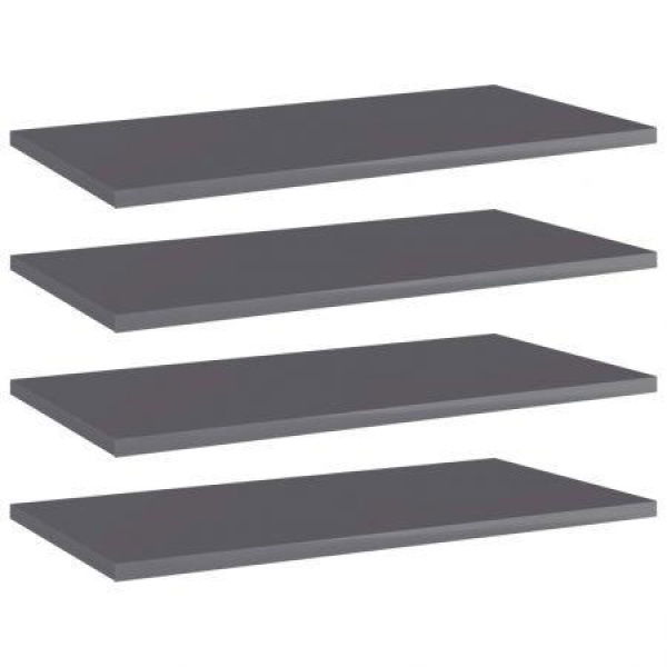 Bookshelf Boards 4 Pcs High Gloss Grey 60x30x1.5 Cm Engineered Wood.