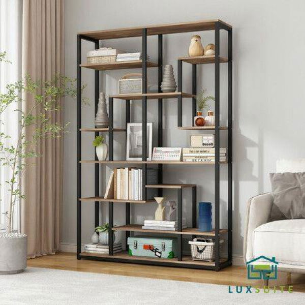 Bookshelf Display 7 Tier Shelf CD DVD Photo Storage Media Rack Plant Holder Metal Shelving Black