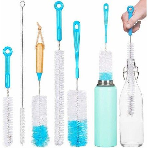 Bottle Brush Cleaner Pack, Set of 5 Bottle Brushes for Cleaning Baby Bottles, Water Bottles, One Straw Cleaner Brush