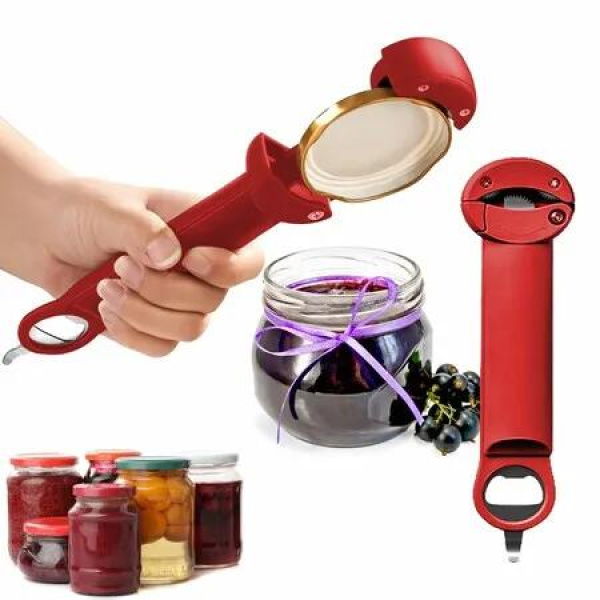 Bottle Opener Retractable Multifunctional Jar Can Lid Gripper Adjustable Weak Hands Senior Arthritis Kitchen Tools Red