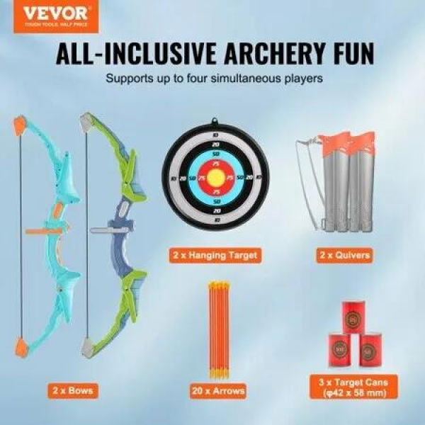 Bow and Arrow Set for Kids 2 Pack LED Light Up Archery Set with 20 Suction Cup Arrows 2 Hanging Targets 2 Quivers 3 Target Cans Outdoor Toy Birthday Gift