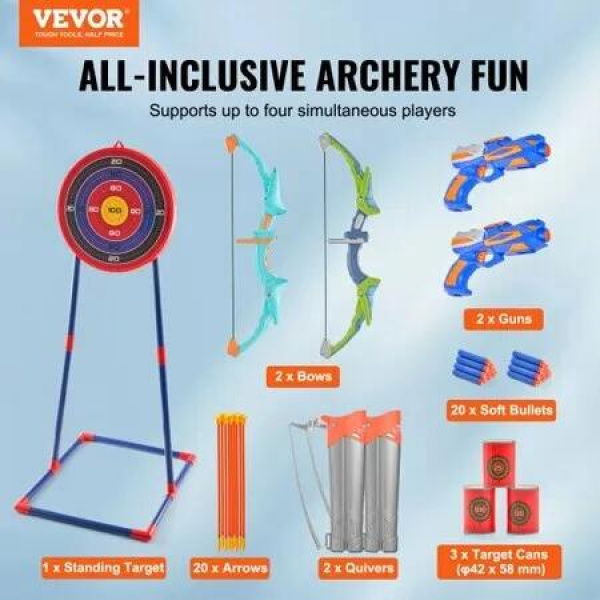 Bow and Arrow Set for Kids 2 Pack LED Light Up Archery Set with 20 Suction Cup Arrows Standing Target 2 Quivers 2 Guns 20 Soft Bullets 3 Target Cans