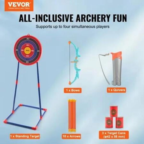 Bow and Arrow Set for Kids LED Light Up Archery Set with 10 Suction Cup Arrows Standing Target Quiver 3 Target Cans Outdoor Toy for Boys & Girls