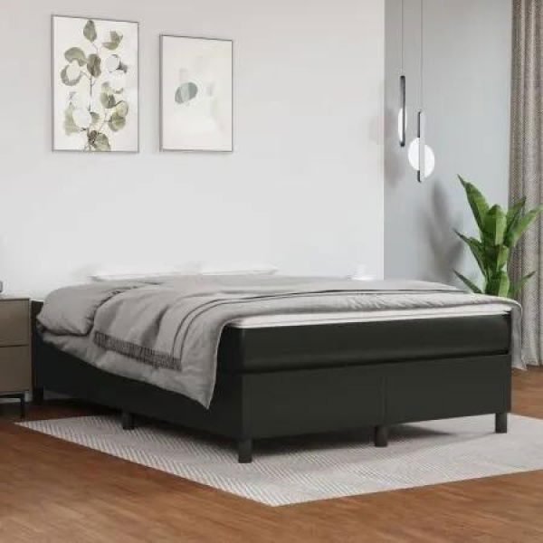 Box Spring Bed Frame Black 137x187 cm Double Size Faux Leather