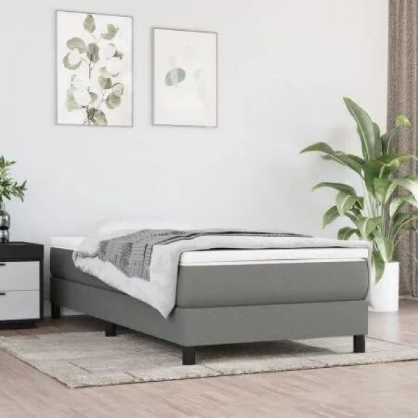 Box Spring Bed Frame Dark Grey 106x203 cm King Single Size Fabric