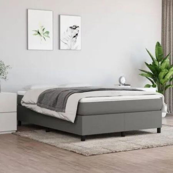 Box Spring Bed Frame Dark Grey 153x203 cm Queen Size Fabric