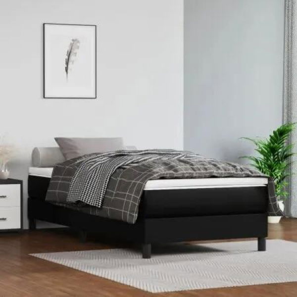 Box Spring Bed with Mattress Black 100x200 cm Faux Leather