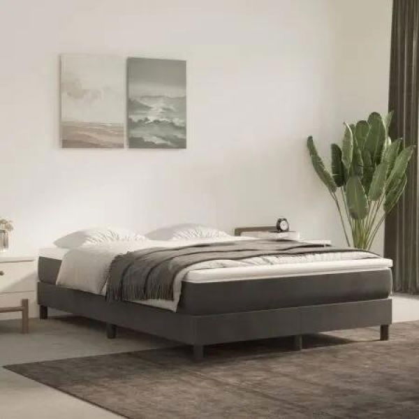 Box Spring Bed with Mattress Dark Grey 153x203 cm Queen Size Velvet