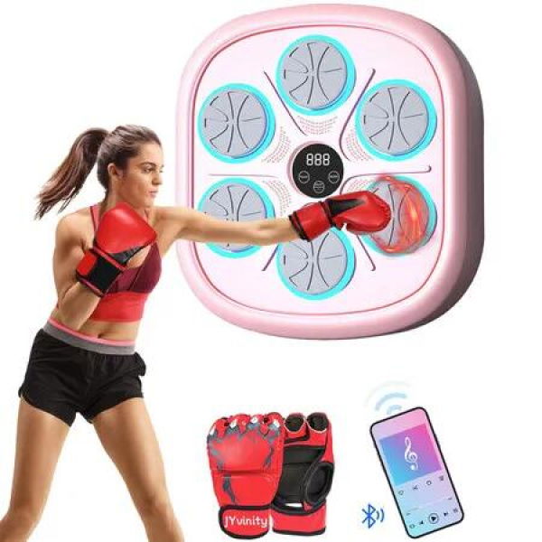 Boxing Machine Pink Music Gloves 9 Speeds Modes Home Indoor Exercise Fitness Trainer Interactive Workout Tool