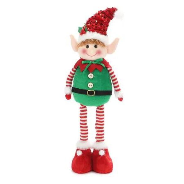 Boys 36-46cm Holiday Telescoping Leg Elf Doll Plush Indoor Outdoor Decoration with Santa Hat for Kids Christmas Gift