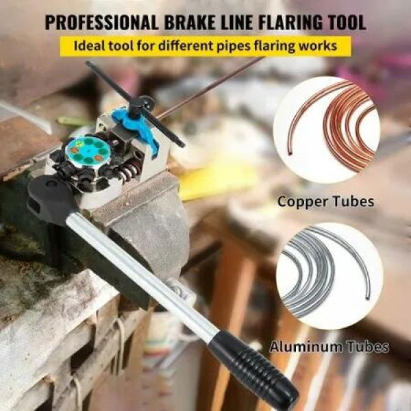 Brake Line Flaring Tool, 45 Degree Single, Double, and Bubble Flares for 3/16', 1/4', 5/16' and 3/8' Tube Size, Suitable for Soft Metal of Copper Lines