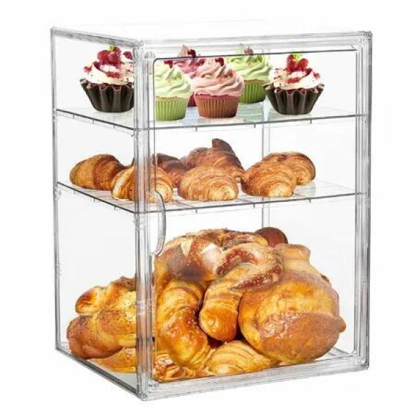 Bread Box For Kitchen Countertop Pastry Bakery Display Case 3 Layers Adjustable Large Bread Storage Container For Homemade Bread, 1 Pack