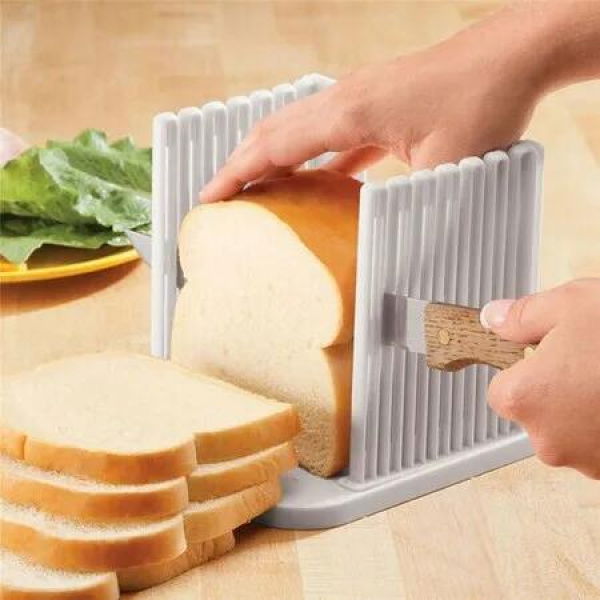 Bread Slicer Adjustable Toast Cutting Guide Foldable Plastic Loaf Slicing Kitchen Homemade Baking Tool White Compact Durable Precision