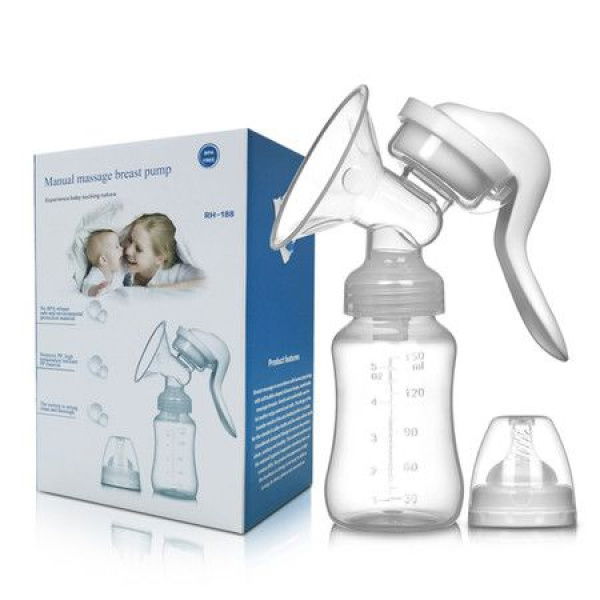 Breast Pump With Baby Bottle (Single) Portable Travel-Friendly Handheld Breastfeeding Kit | Hypoallergenic Soft Silicone Breast Shield | Gentle Efficient Suction.