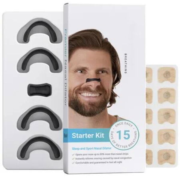 Breathing Nasal Strip Starter Kit,Boost Oxygen Intake,Reduce Snoring,Improve Sleep Quality - Sweat Resistant,Skin Safe Nasal Strips (15 Count)