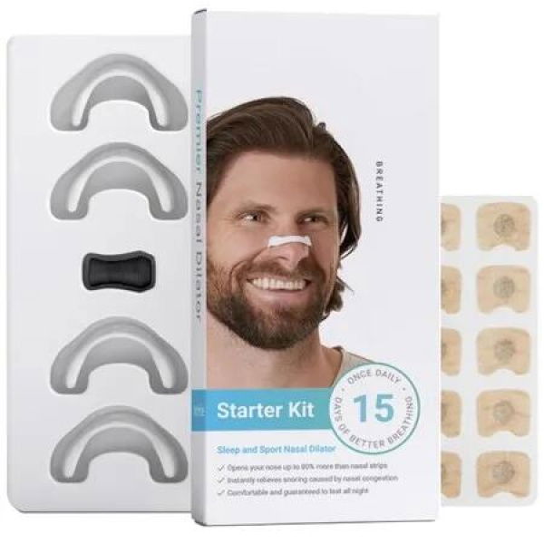 Breathing Nasal Strip Starter Kit,Boost Oxygen Intake,Reduce Snoring,Improve Sleep Quality - Sweat Resistant,Skin Safe Nasal Strips (White,15 Count)
