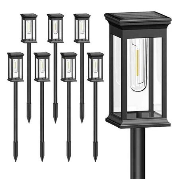 Bright Solar Pathway Lights with 8 Waterproof Auto On/Off Lights for Yard, Patio, and Walkways