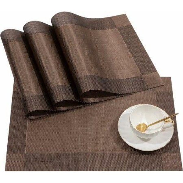 Brown 4 pack 30*45cm Placemats Easy to Clean Plastic Placemat Washable for Kitchen Table Heat - resist and Woven Vinyl Table Mats