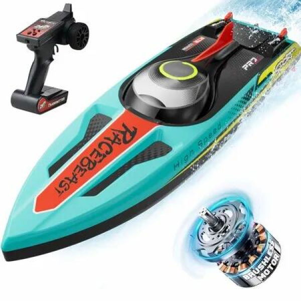 Brushless RC Boat 40+MPH,Remote Control Boat for Kids Enthusiasts,19 Inch Large Fast Racing Boat for Salt Water,Lake,River,Fishing with Self-Righting,LED Light,Low Battery Alarm