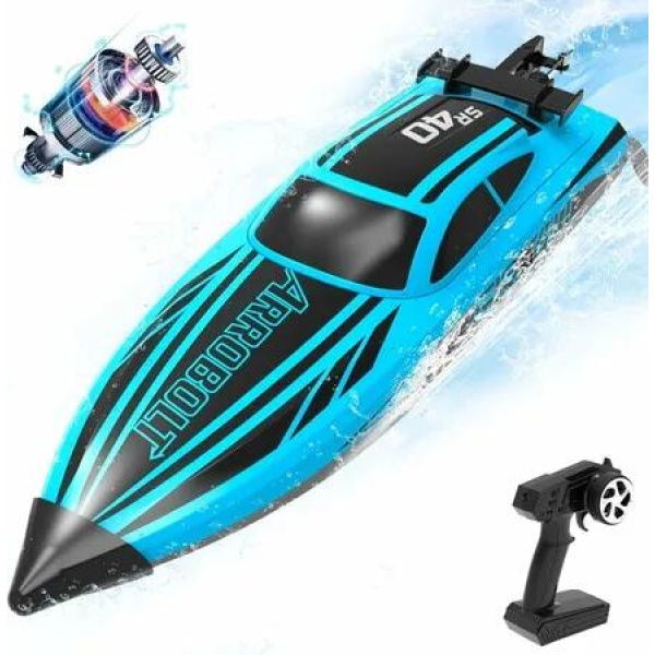 Brushless RC Boats for Men Women, 30+MPH Fast Remote Control Boat with 2 Rechargeable Batteries for Lakes for Men Women, Blue