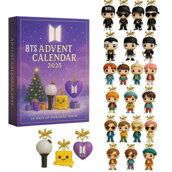 BTS Advent Calendar 2025, 24 Day BTS Collector Ornaments, Chibi-Style Mini Figures, Holiday Countdown Gift for Fans and Collectors