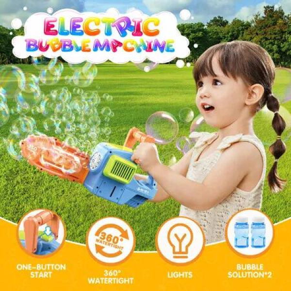 Bubble Gun Machine Electric Chainsaw Blower Toddler Toy Automatic Outdoor Garden Kids Play Game with Solution Sound Light