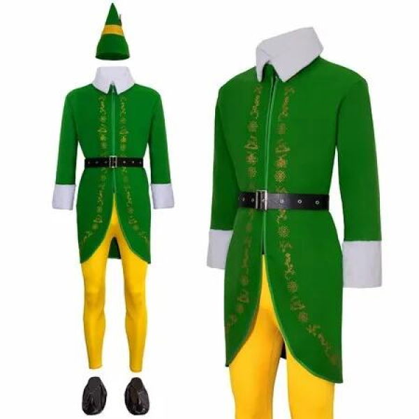 Budby the Elf Costume Mens Christmas Elf Costume with Wig Cosplay Full Set Holiday Party Costumes (Size:Large)