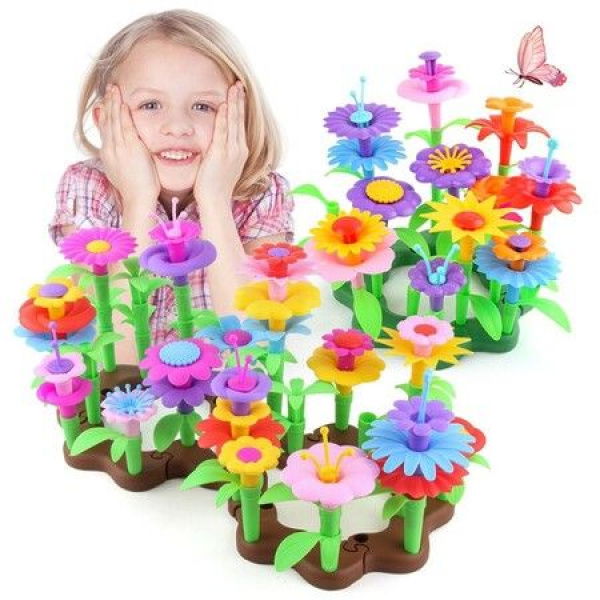 Build-a-Bouquet 244 Piece Pretend Play Building And Stacking Kids Toy Set For 3 4 5 6 Year Old