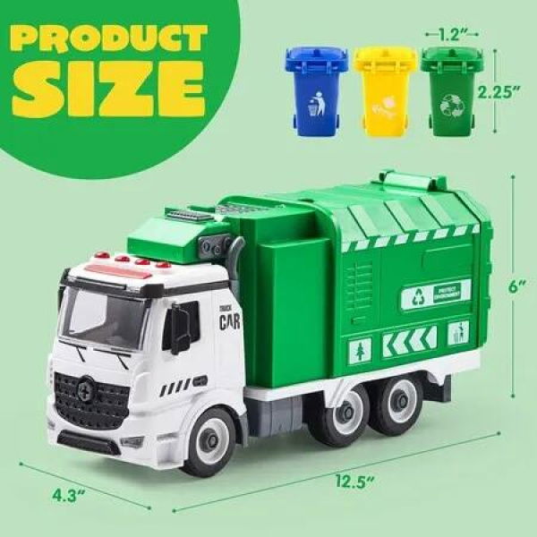 Build-Your-Own Recycling Garbage Truck: Friction Powered, Side-Dumping Toy for Kids Ages 3 and Up