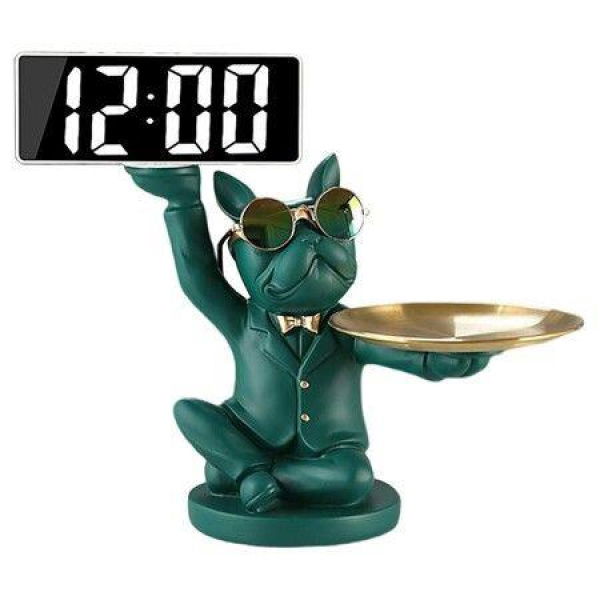 Bulldog Desk Storage Tray Statue Animal Sculpture Key Holder Decorative Desk Organizer For Home Decor-Green