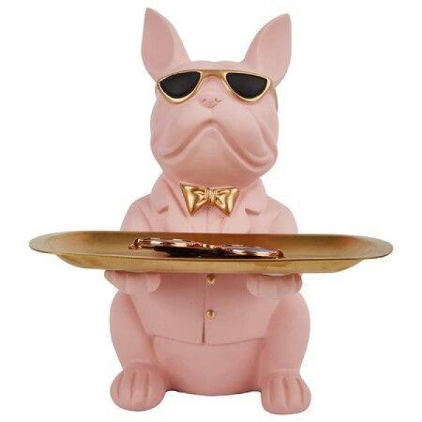 Bulldog Statue Key Bowl For Entryway Table Resin Storage Tray Modern Style Decorations For Home Table-Pink