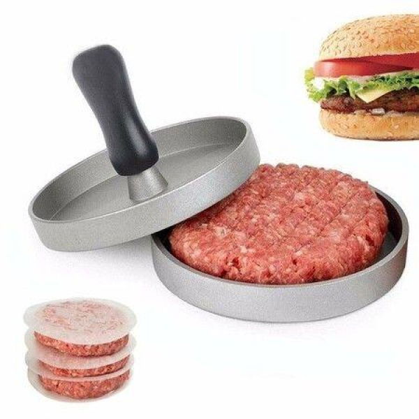 Burger Press Hamburger Forming Machine Non-Stick Burger Patty Mould With 100 Wax Paper Discs 11cm Aluminum Burger Press Quarter Pounder Ideal For BBQ