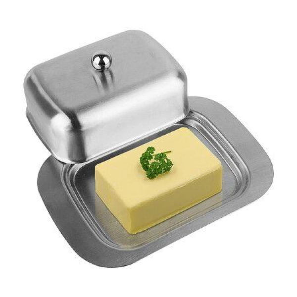 Butter Dish - Stainless Steel Butter Dish With Lid - Solid Cheese Butter Container (19 X 12 X 7 Cm)