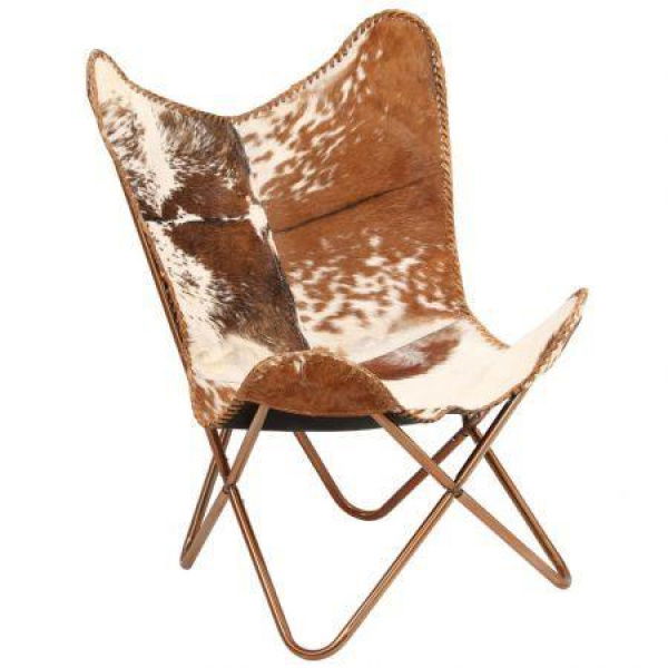 Butterfly Chair Genuine Goat Leather Brown And White