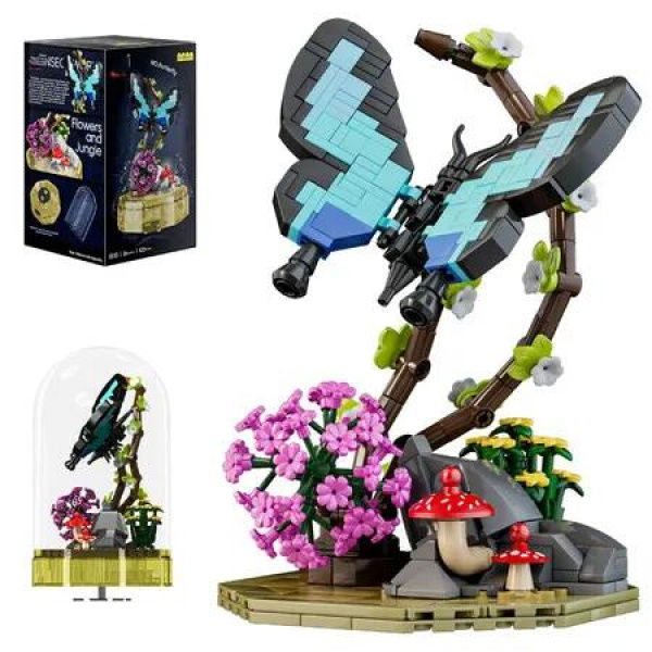 Butterfly Insect Collection Building Set with Music Display Box Bouquet Set for Kids 8+ Office Home Decor DIY Blocks Toy