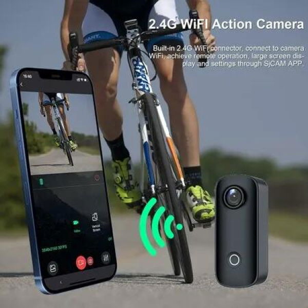 C100+ Mini WiFi Action Camera 4K30fps Pocket Wearable Camera, Magnetic App Control, Waterproof Helmet Camera with Mounting Kits