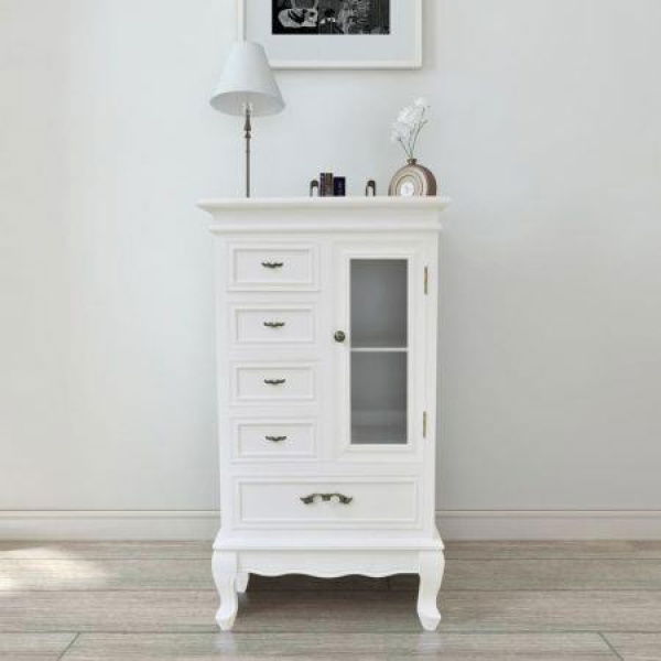 Cabinet With 5 Drawers 2 Shelves White