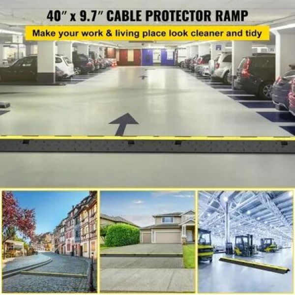 Cable Protector Ramp 2 Packs 2 Channels Speed Bump Hump Rubber Modular Speed Bump Rated 11000 LBS Load Capacity Protective Wire Cord Ramp Driveway