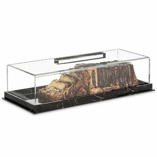 Cake Display Tray,Marble Grain Acrylic Cake Stand with Lid,Rectangular Pastry Display Case for Party,Kitchen,Home,Wedding Color Black