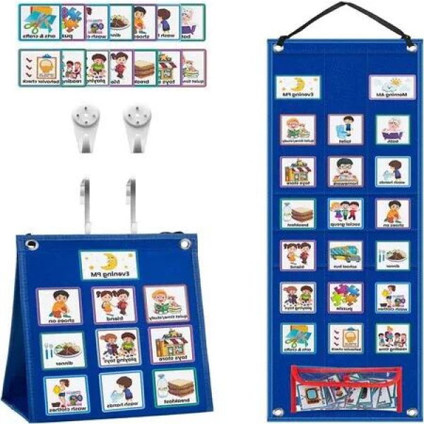 Calendar Chart Kids Visual Schedule 2 in 1 Autism Chore Routine 70 Cards Behavioral Tool Wall Planner Home School