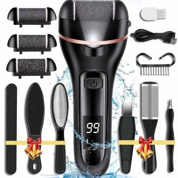 Callus Remover for Feet,13-in-1 Professional Pedicure Tools Foot Care Kit,Foot Scrubber Electric Feet File Pedi for Hard Cracked Dry Dead Skin,3 Rollers,2 Speed,Battery Display (Black)