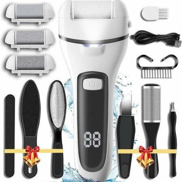 Callus Remover for Feet,13-in-1 Professional Pedicure Tools Foot Care Kit,Foot Scrubber Electric Feet File Pedi for Hard Cracked Dry Dead Skin,3 Rollers,2 Speed,Battery Display (White)