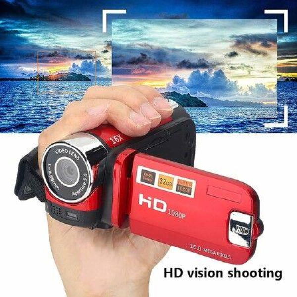 Camera Camcorder 270-Degree Rotation Portable Digital Video Camcorder (Red)