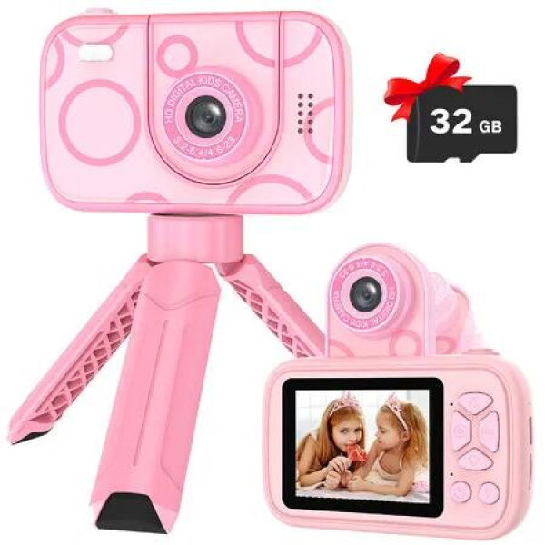 Camera Toys for Kids Ages 3-12,Kids Camera with Flip Lens for Selfie and Video,HD Digital Camera,Christmas Birthday Party Gifts,Pink