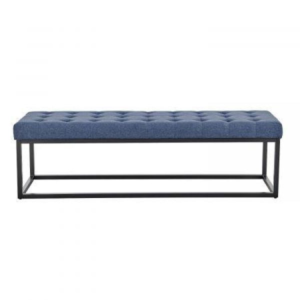 Cameron Button-Tufted Upholstered Bench With Metal Legs - Blue