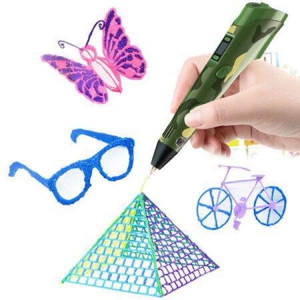 (camouflage)3D Printing Pen with Display - Includes 3D Pen, 3 Starter Colors of PLA Filament