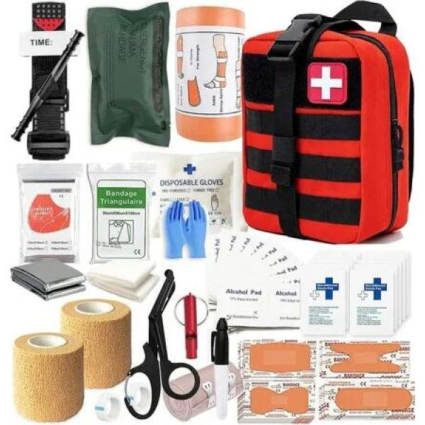 Camp Hike Hurt Injury EDC Kit Military Medical First Kits with Tourniquet Emergency Survival Bag for Camping Gear Supplies Hiking Christmas Gift COL Red
